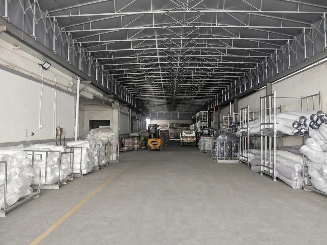 Curtain fabric warehouse and material handling area